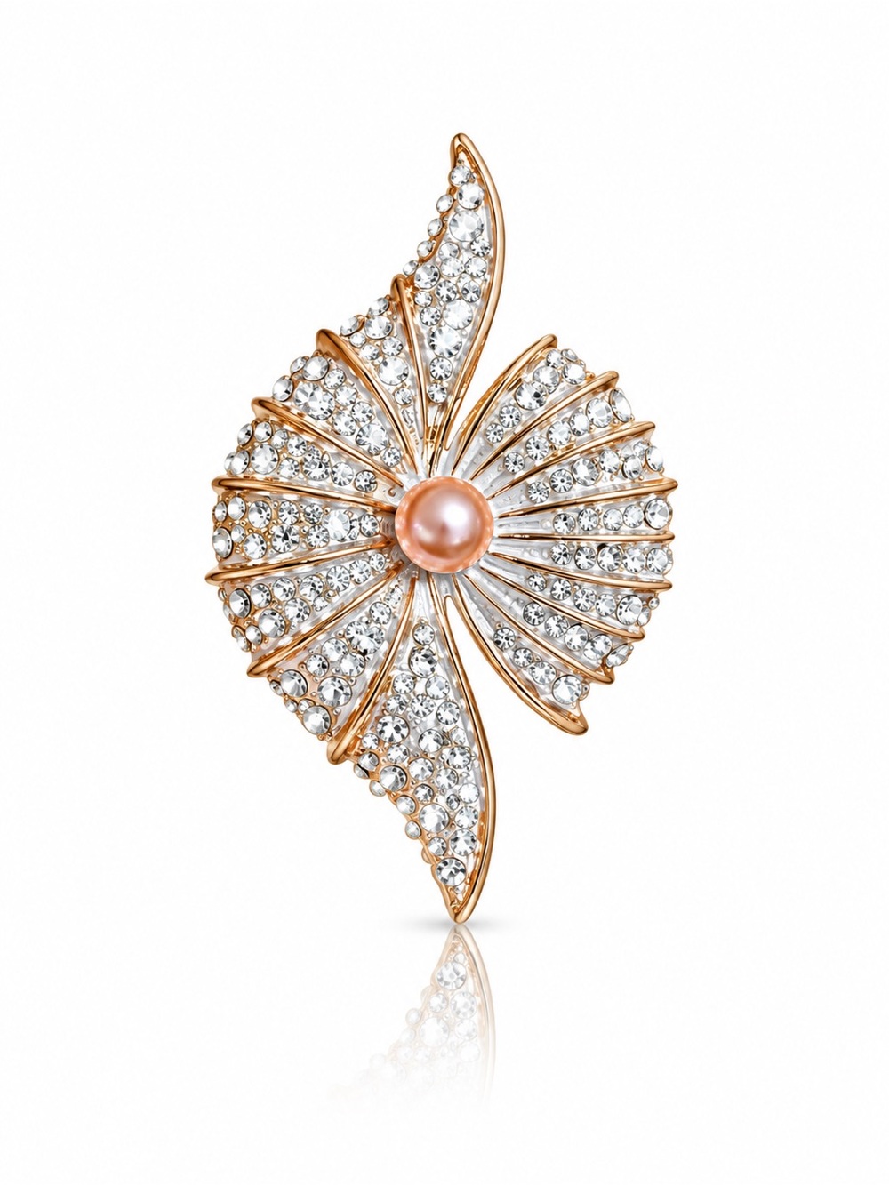 Gold Crystal Pendant Brooch with Pearl Accent